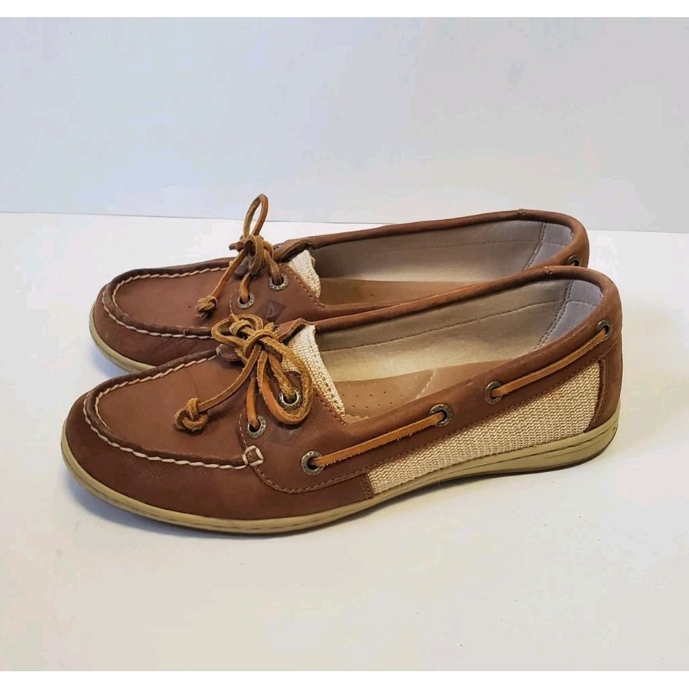 Sperry Womens Firefish Core Boat Shoes Tan Leather Hatch Canvas STS95847 Size 7